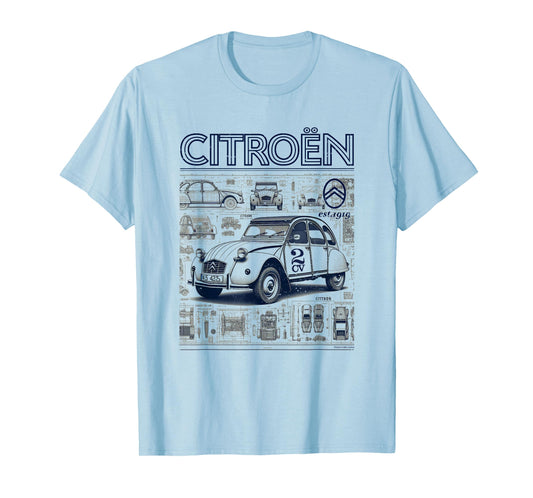 Citroën 2CV Retro Schematics Est 1919 T-Shirt
