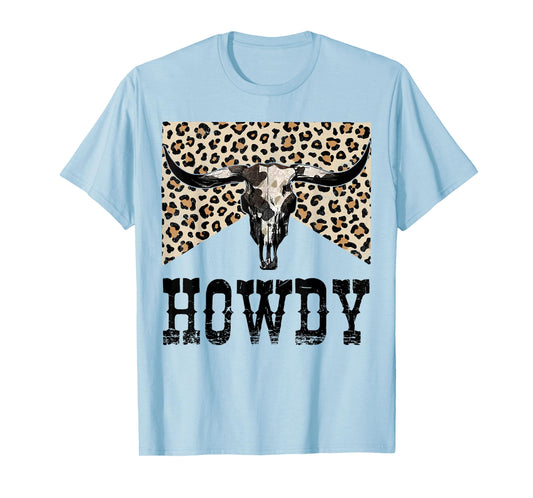Retro Cow Skull Mens Women Howdy Western Cowboy Cowgirl T-Shirt