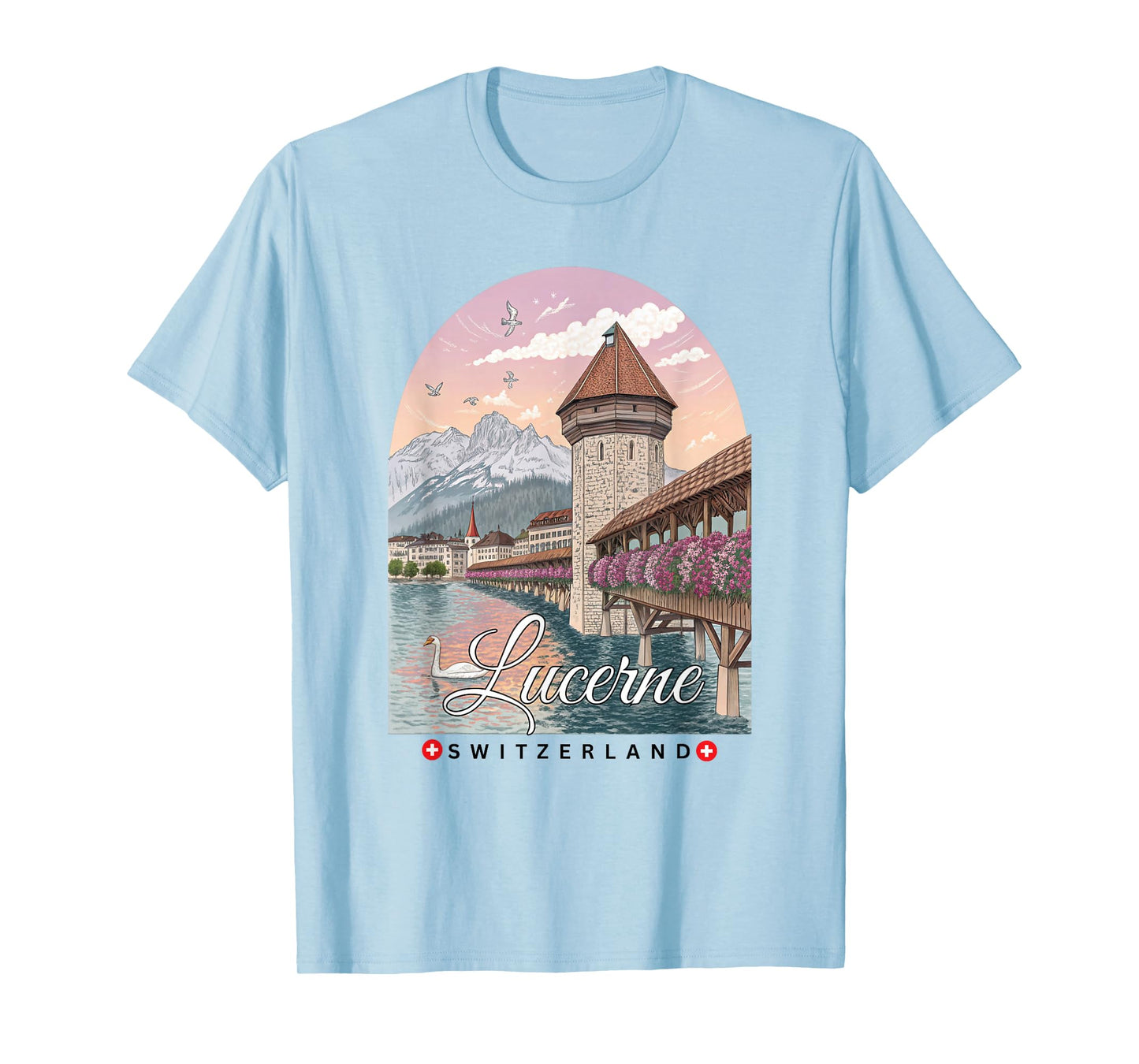 Lucerne Switzerland Scenic View Vintage Art Souvenir T-Shirt