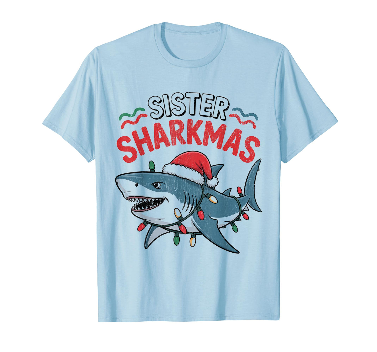 Sister Sharkmas Funny Shark Santa Hat Christmas T-Shirt