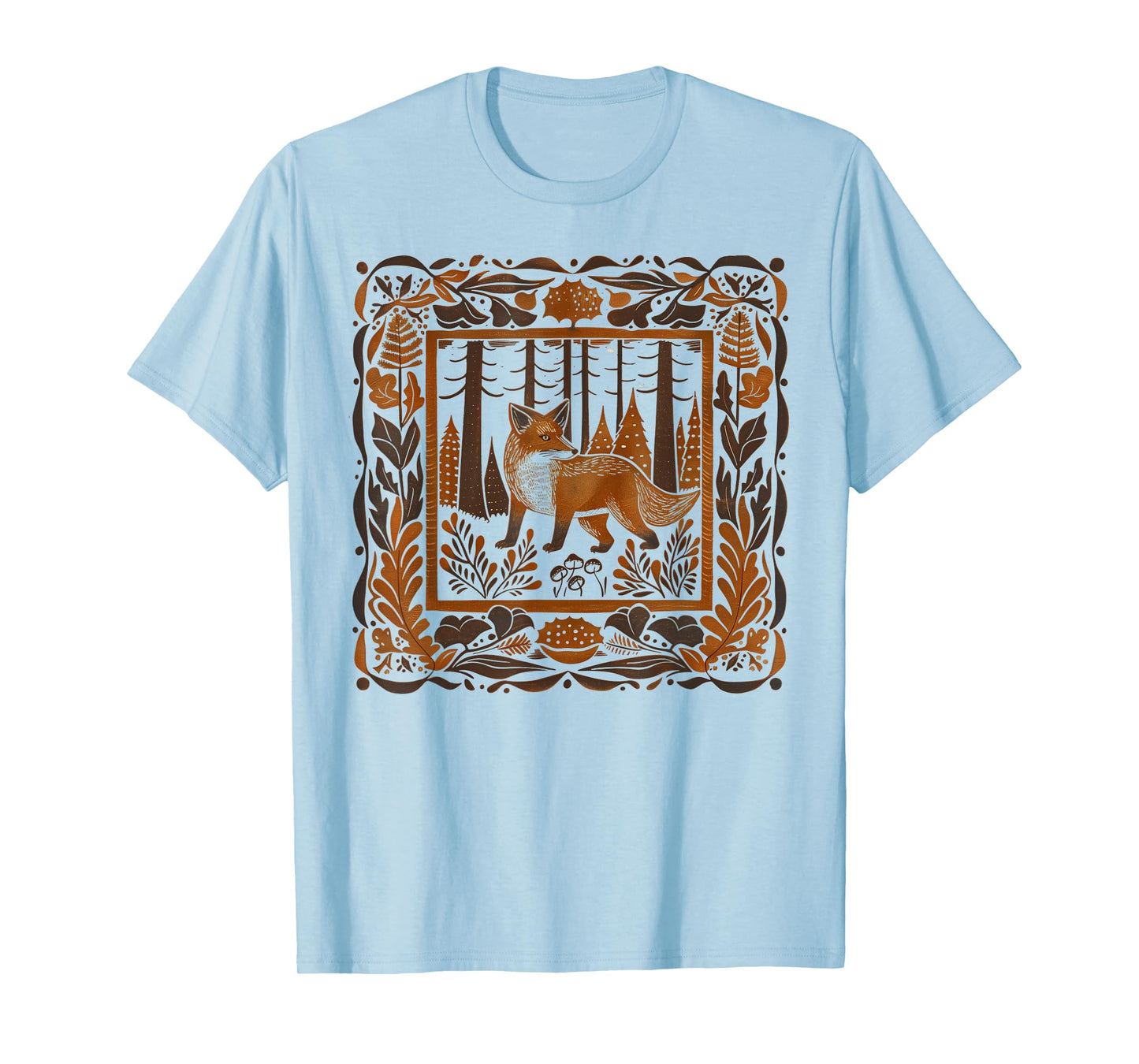Forestcore Fox Linocut Print - Folklore and Nature Magic T-Shirt