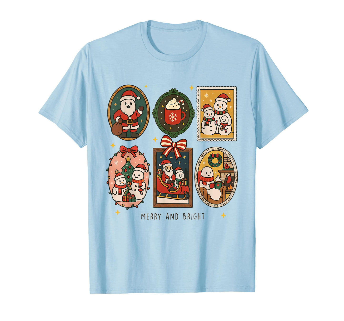 Retro Cute Merry and Bright Christmas Frame Funny Santa Xmas T-Shirt