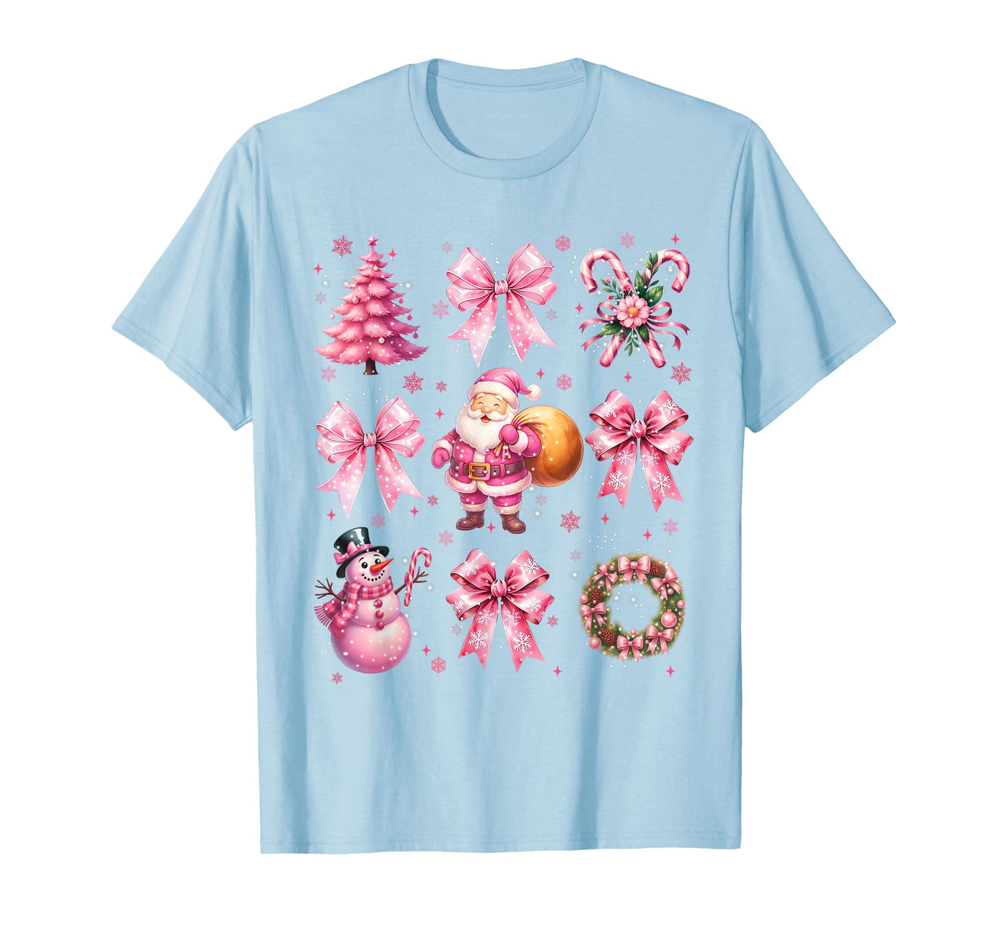 Cute Pink Santa Coquette Snowman Christmas Xmas Women Girl T-Shirt
