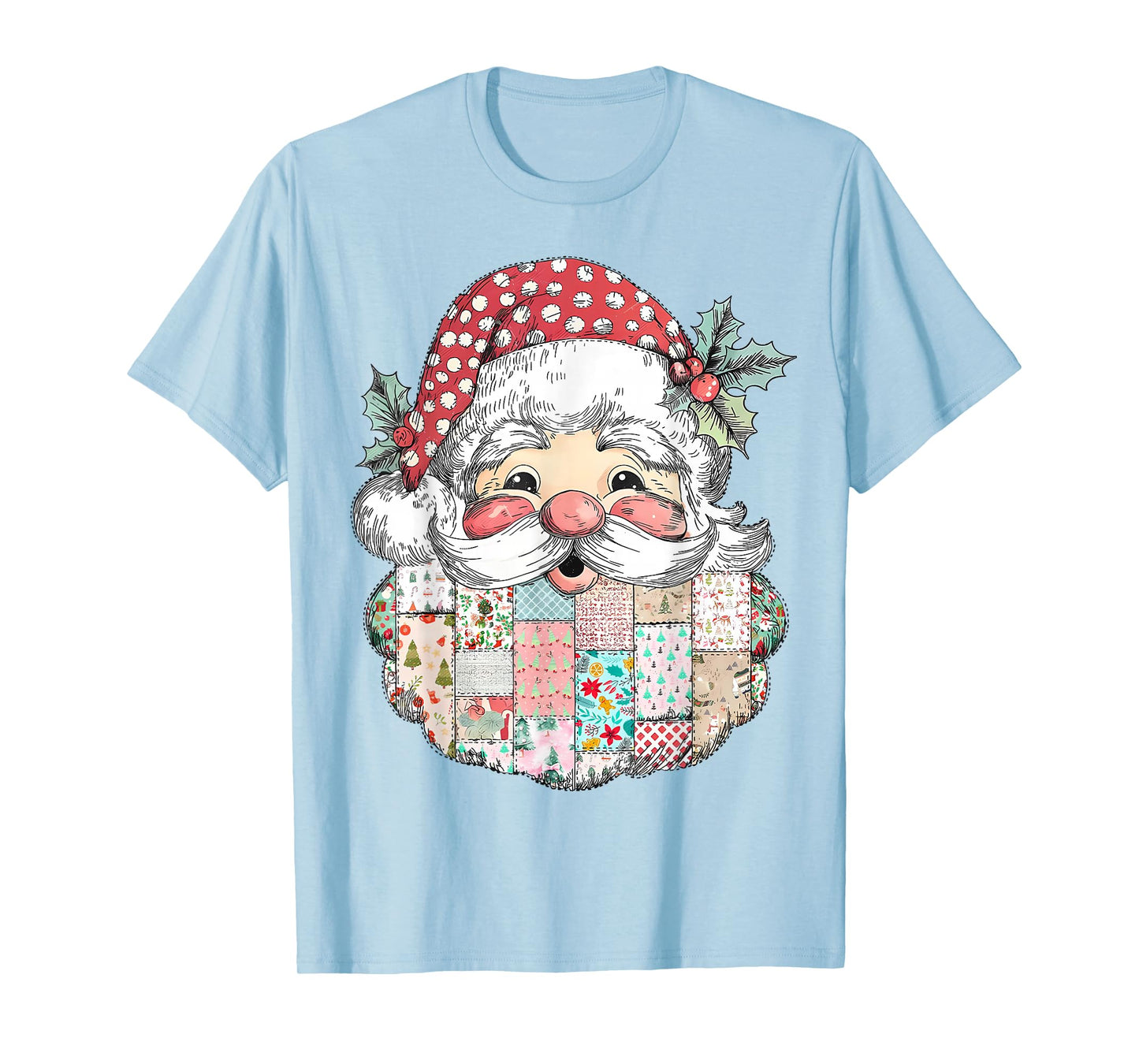 Patchwork Santa Claus Face Preppy Girly Christmas Girls Kids T-Shirt