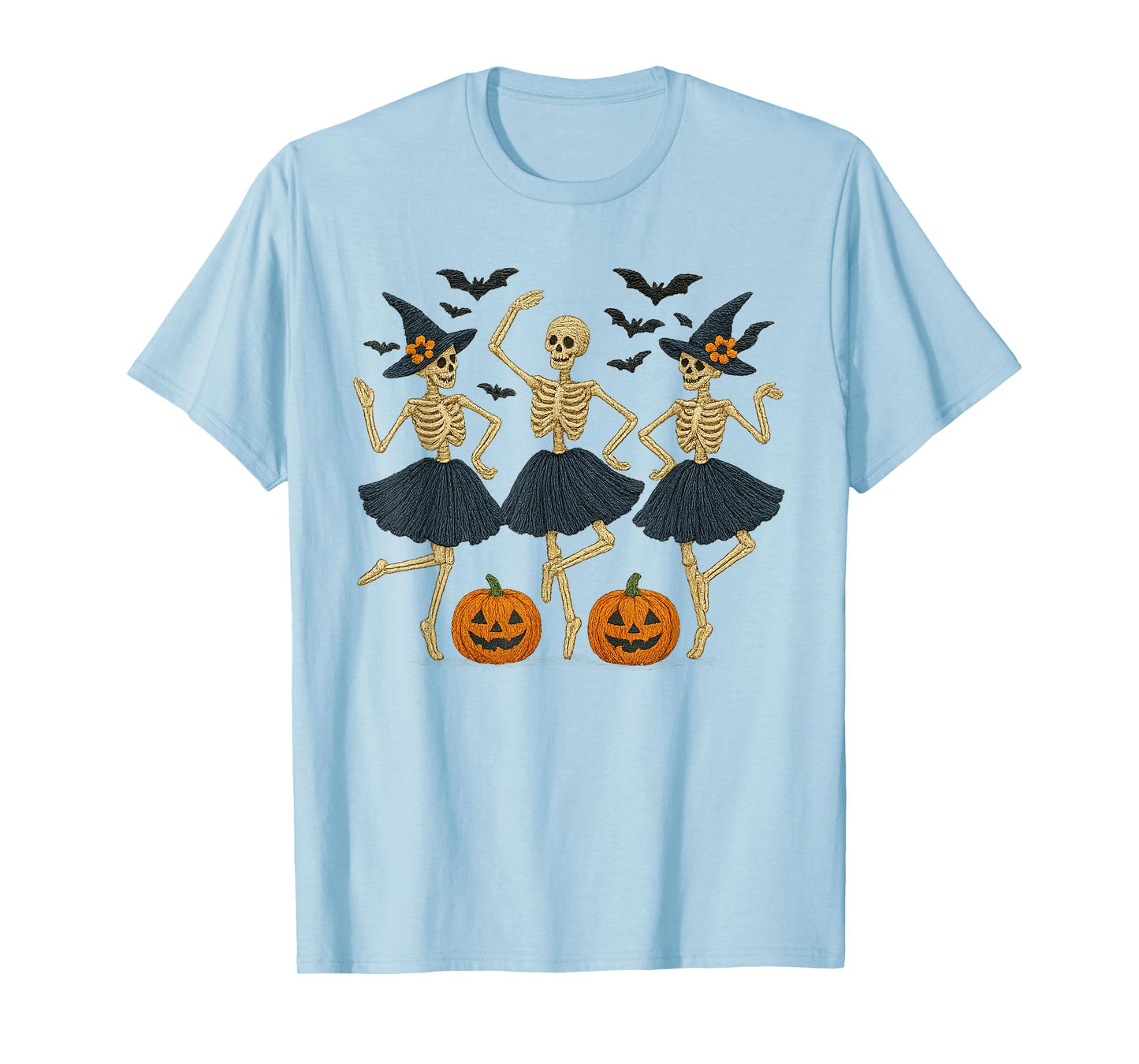 Halloween Witches Dancing Skeletons Embroidery Design Parody T-Shirt