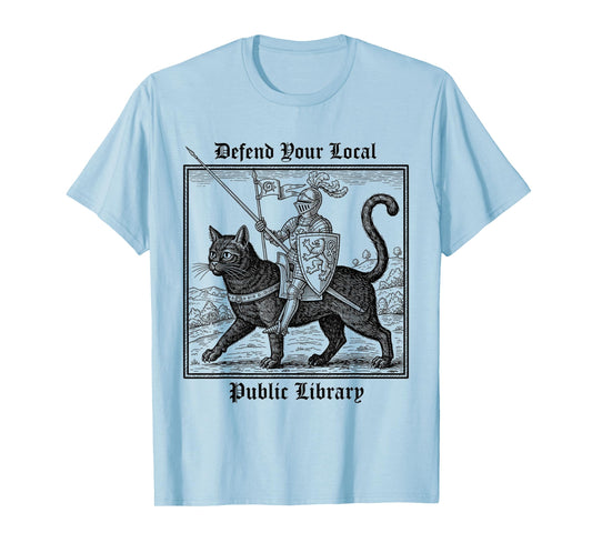 Defend Your Local Public Library Funny Knight Black Cat T-Shirt