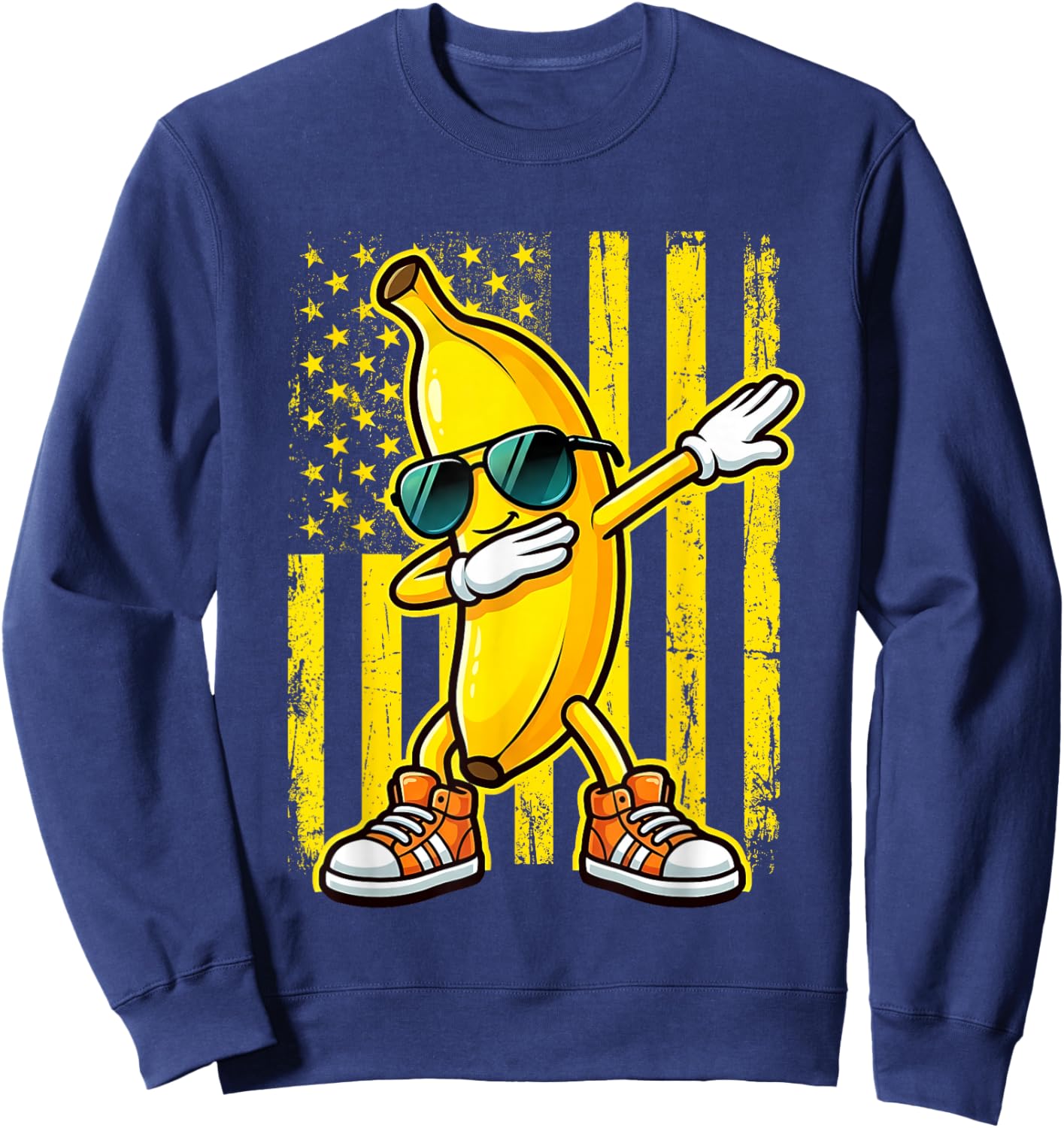 Dabbing Banana USA American Flag Patriotic Banana Lover Kids T-Shirt - Sweatshirt | Navy
