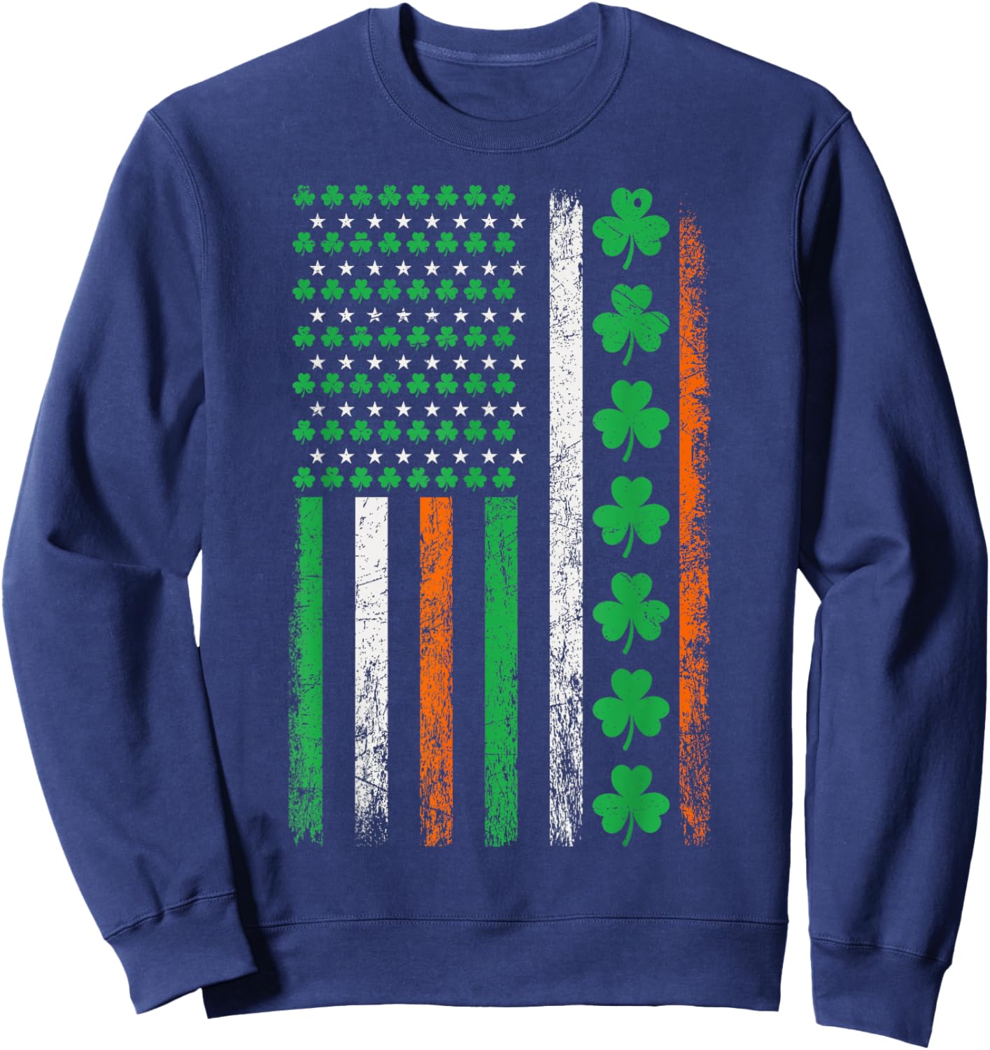 American Flag St Patricks Day Vintage Irish Lucky Shamrocks T-Shirt - Sweatshirt | Navy