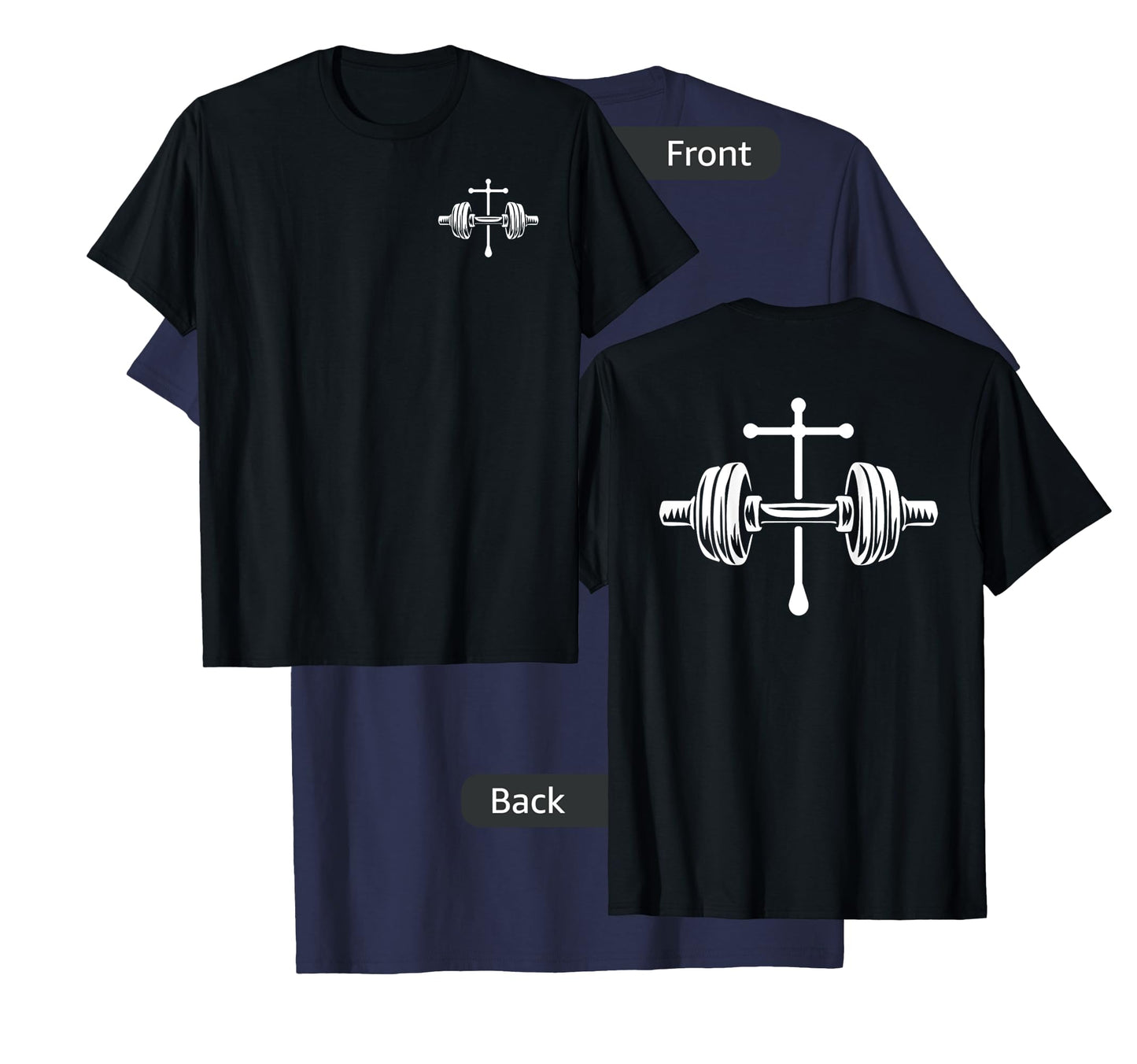 Christian Gym Cross Legend Workout Front Back Dumbbell Logo T-Shirt