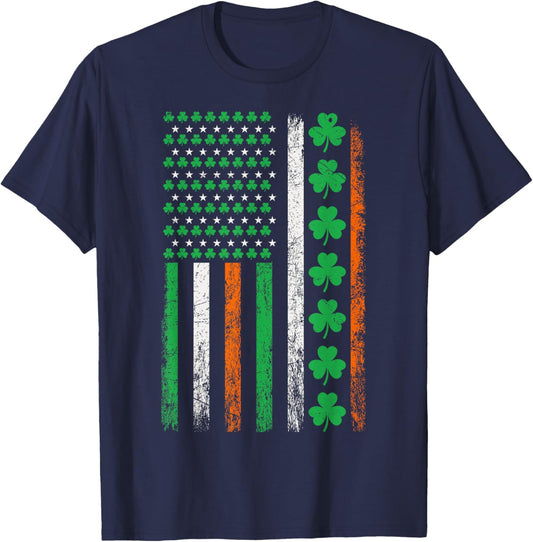 American Flag St Patricks Day Vintage Irish Lucky Shamrocks T-Shirt - T-Shirt | Navy