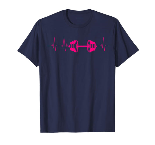 Cute Fitness Lover Gym Workout Heartbeat Designs Barbell Weightlifting Gift Men Women Cool Bodybuilding T-Shirt