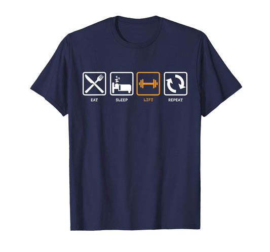 Stupid Tees Eat, Sleep, Lift, Repeat! Unisex-Adults Blue T-Shirt