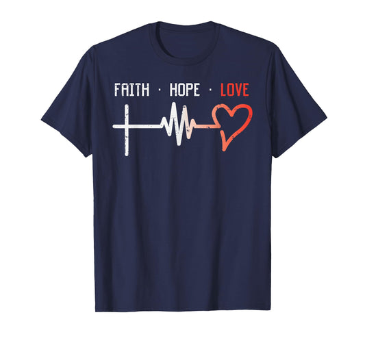 Faith Hope Love Cross Heartbeat God Jesus Christian Gift T-Shirt