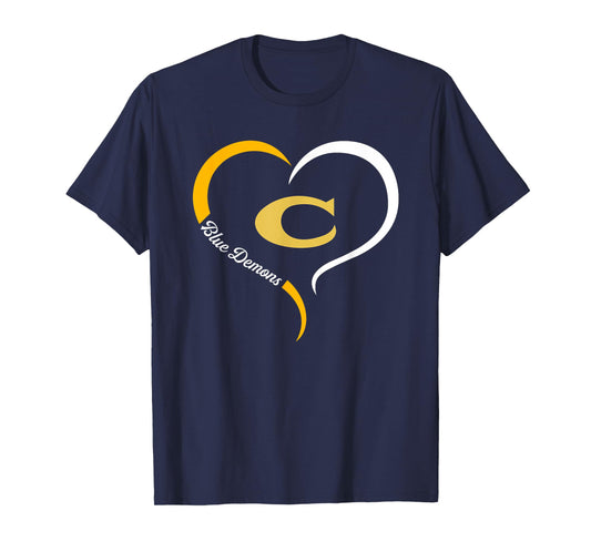 Christiansburg Blue Demons Logo Half Heart Slogan HS T-Shirt