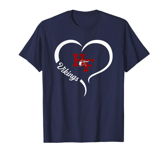 Homewood-Flossmoor Vikings Logo Half Heart Slogan HS T-Shirt