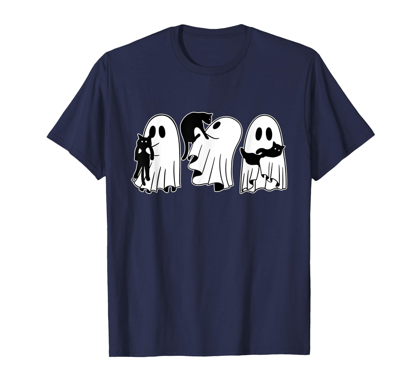 Ghost Holding Black Cat Funny Halloween Cat Lovers Women Tee T-Shirt
