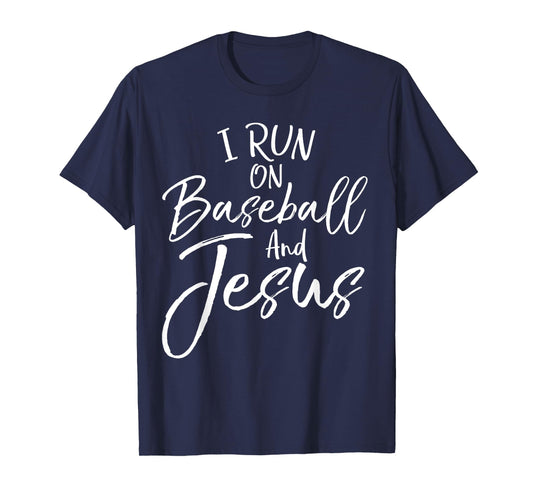 I Run on Baseball and Jesus Shirt Cool Christian Tee for Boy T-Shirt