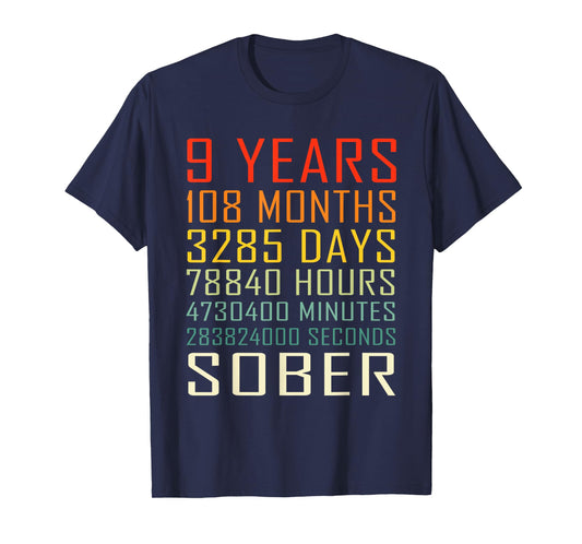 9 Year Sobriety Anniversary Vintage 9 Years Sober T-Shirt