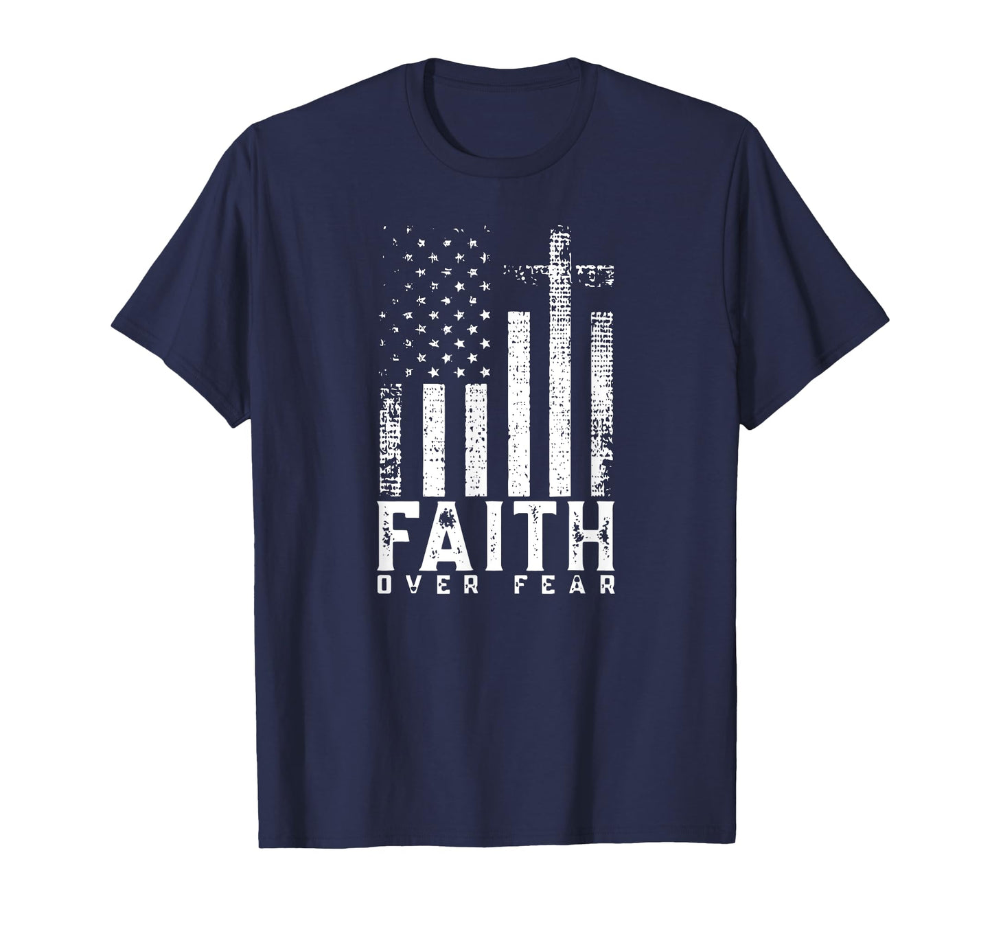 Faith Over Fears Cool Christian Cross American USA Flag Gym T-Shirt for Women Men