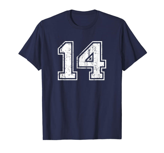 Number 14 Fourteen Distressed Vintage Sports Team Training T-Shirt