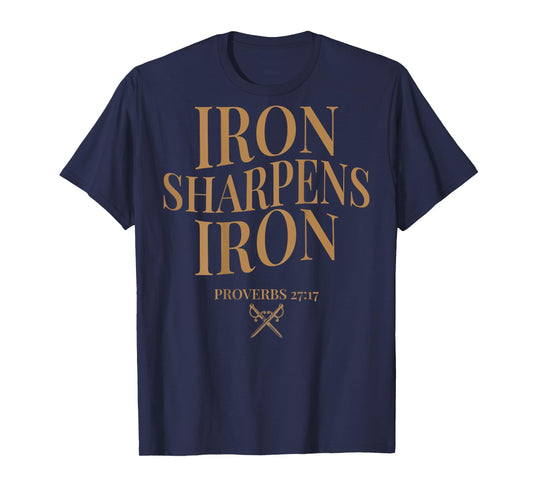 (ON BACK) Iron Sharpens Iron Bible Verses Christian Gym Mens T-Shirt
