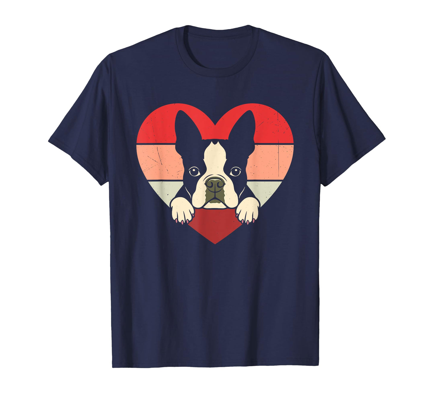 Retro Heart Boston Terrier Dog Vintage Valentine Womens Mens T-Shirt