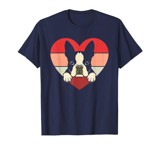 Retro Heart Boston Terrier Dog Vintage Valentine Womens Mens T-Shirt