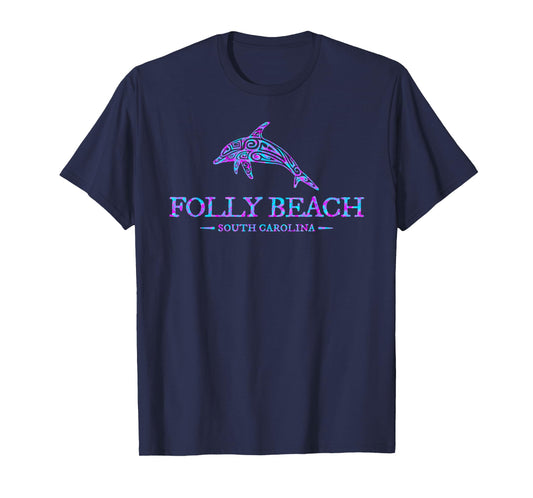 Folly Beach South Carolina Dolphin Boys Girls Souvenir T-Shirt
