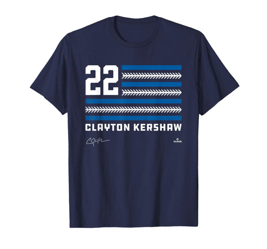 Flag Stripes Clayton Kershaw Los Angeles Baseball MLBPA T-Shirt