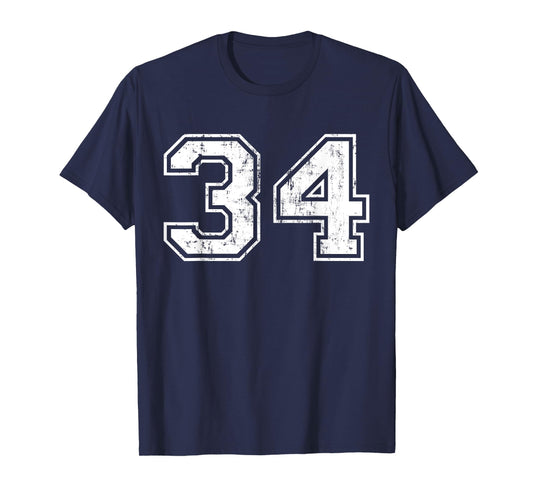 Number 34 Distressed Vintage Thirty Four Sport Team Practice T-Shirt