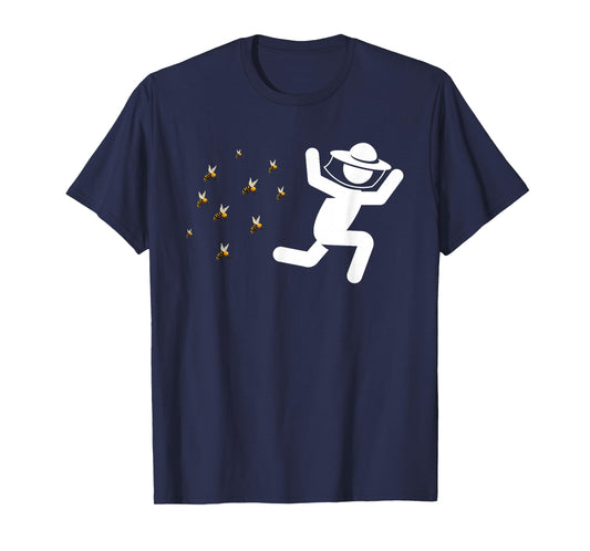 Beekeeper Chased By Bees Funny Honeybee Beekeeping Bee Lover T-Shirt