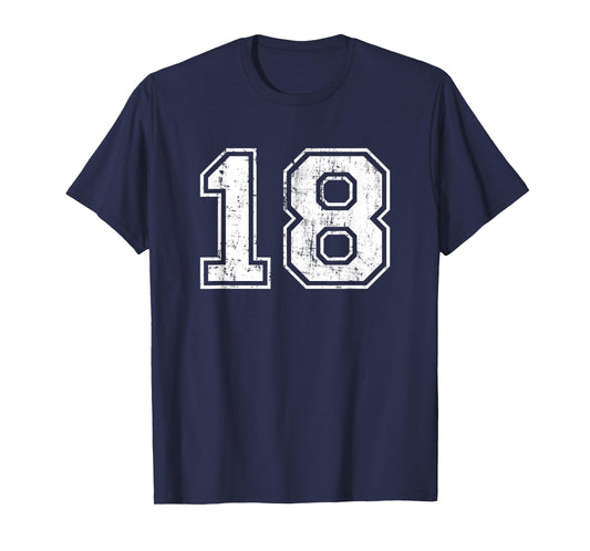 Number 18 Eighteen Distressed Vintage Sports Team Practice T-Shirt