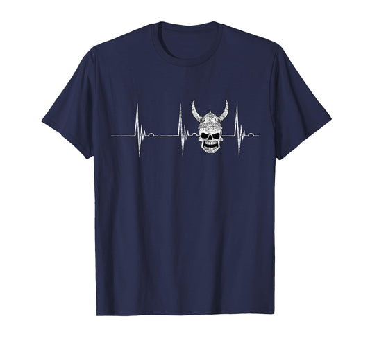 Viking Skull Warrior Heartbeat ECG Pulse Odin Celtic T-Shirt
