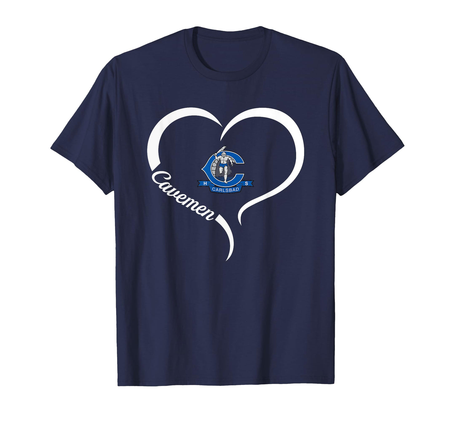 Carlsbad Cavemen Logo Half Heart Slogan HS T-Shirt