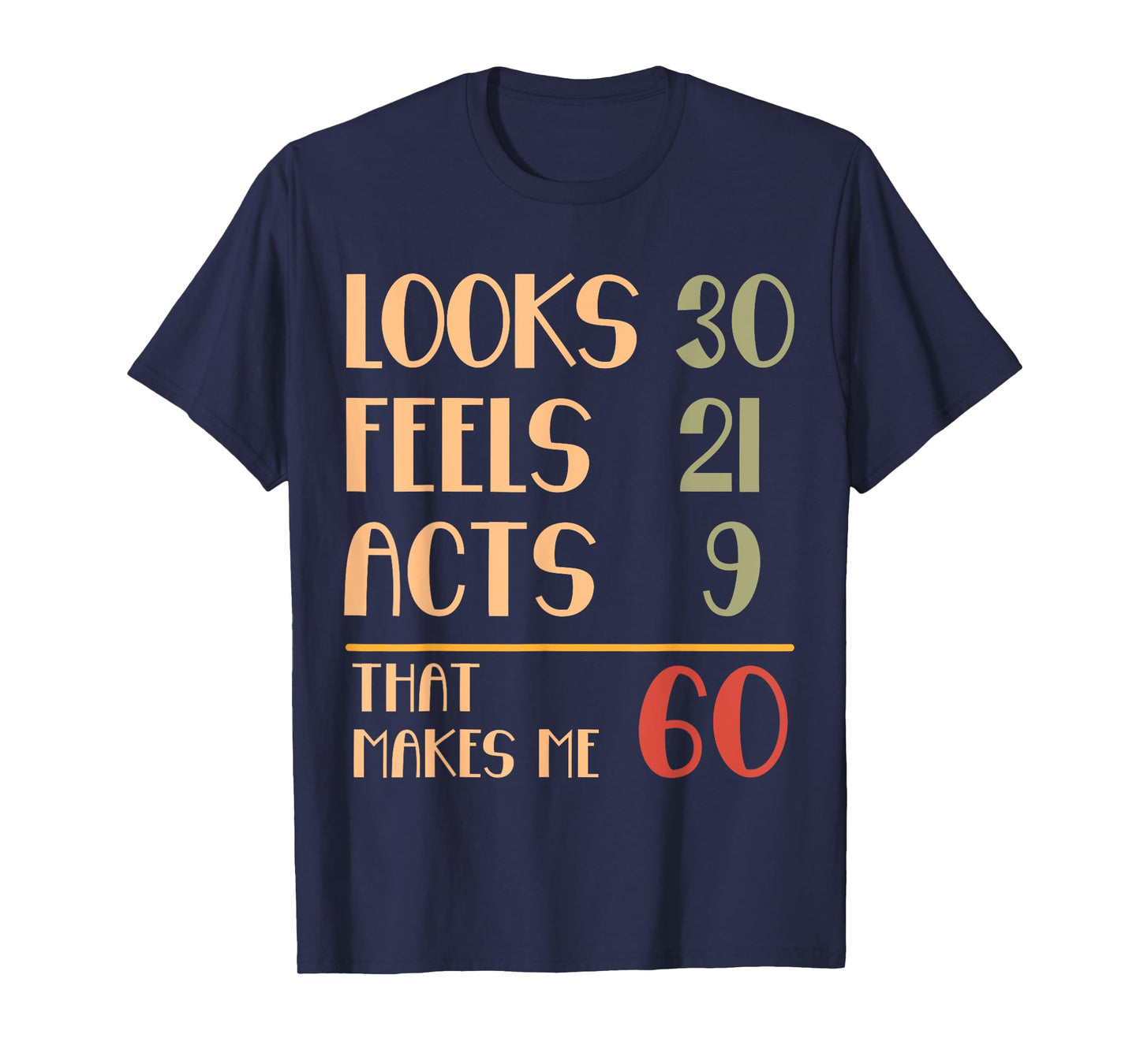 Funny 60th Birthday Humor Looks 30 Feels 21 Acts 9 Sixty T-Shirt