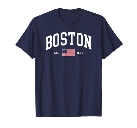 Boston Massachusetts July 4th US Flag Retro Throwback T-Shirt