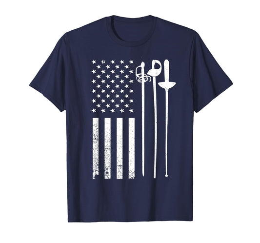 Cool Fencing Art For Men Women American Flag Fencing Coach T-Shirt