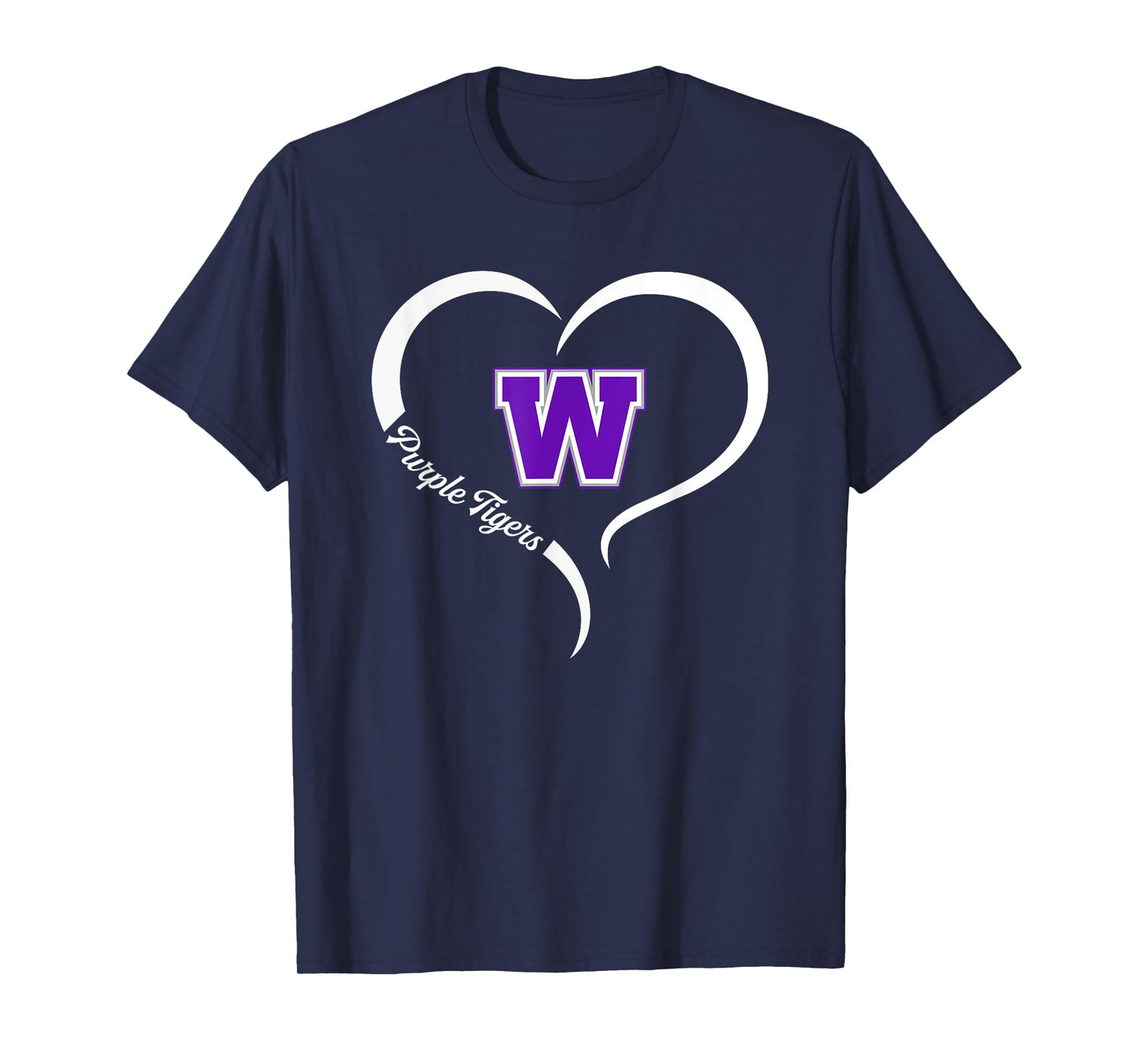 Watertown Purple Tigers Logo Half Heart Slogan HS T-Shirt