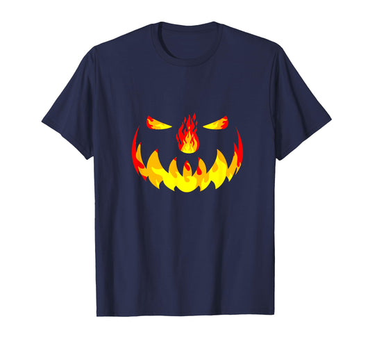 Pumpkin Jack O Lantern Fire Face Halloween Men Boys Kids T-Shirt