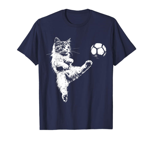 Funny Cat Soccer Ball Graphic Men Women Girls Kids T-Shirt