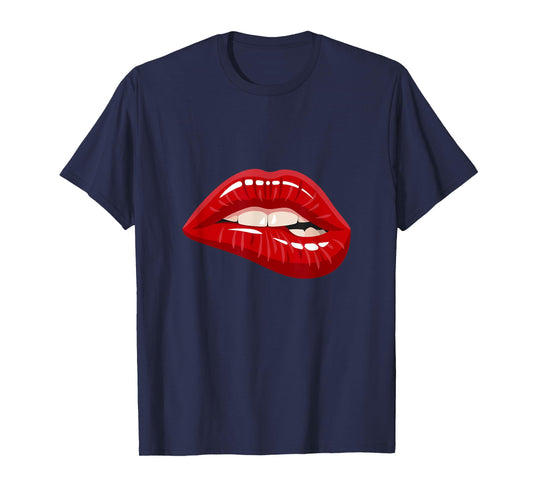 Men's Women's Graphic Tees - Red Biting Lips Short Sleeve T-Shirt