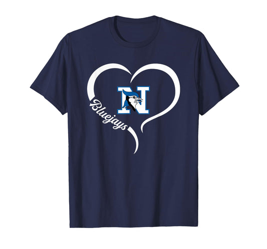 Needville Bluejays Logo Half Heart Slogan HS T-Shirt