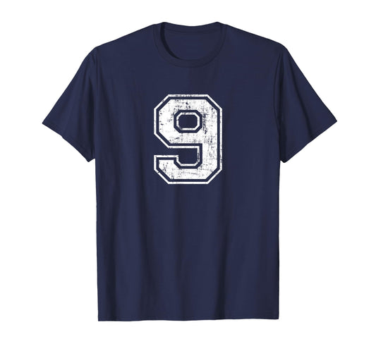 Number 9 Nine Distressed Vintage Sports Training Practice T-Shirt