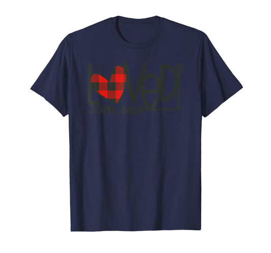 Loved John 3:16 Plaid Heart Christian Valentines Day T-Shirt