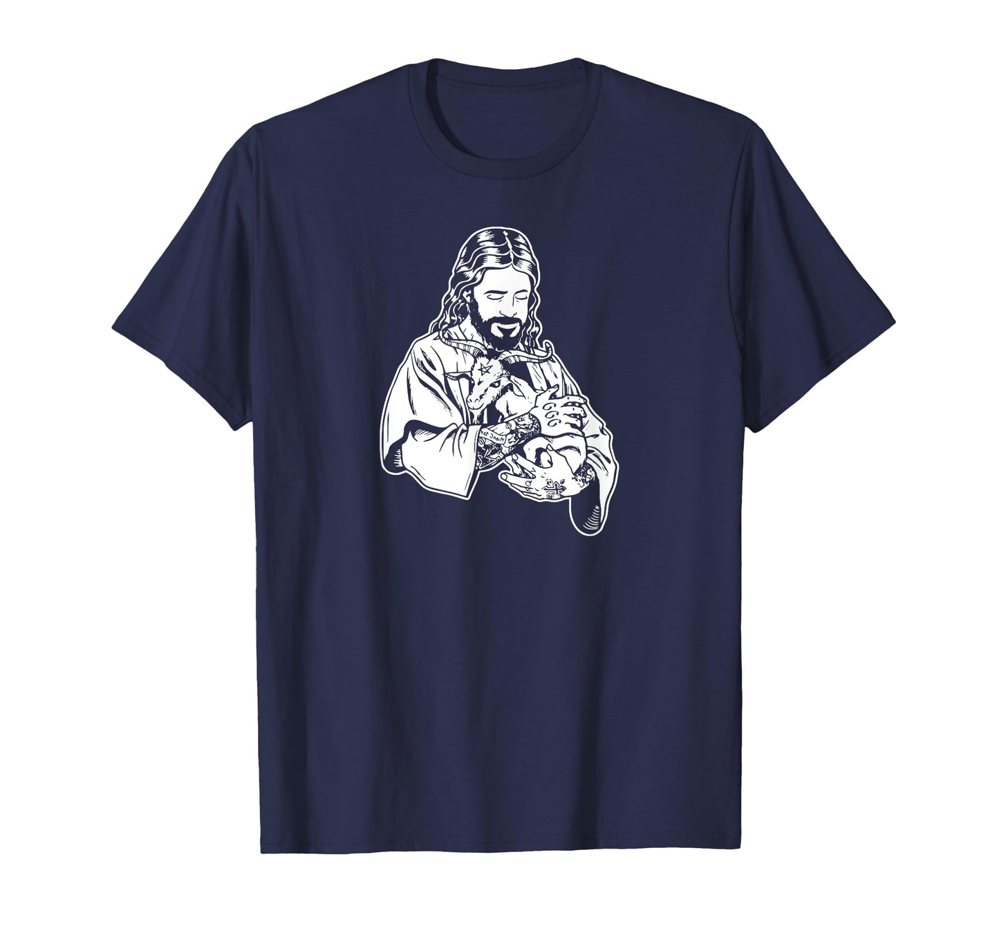 Jesus Holding Goat Baphomet Occult Satanic Tattooed Jesus T-Shirt