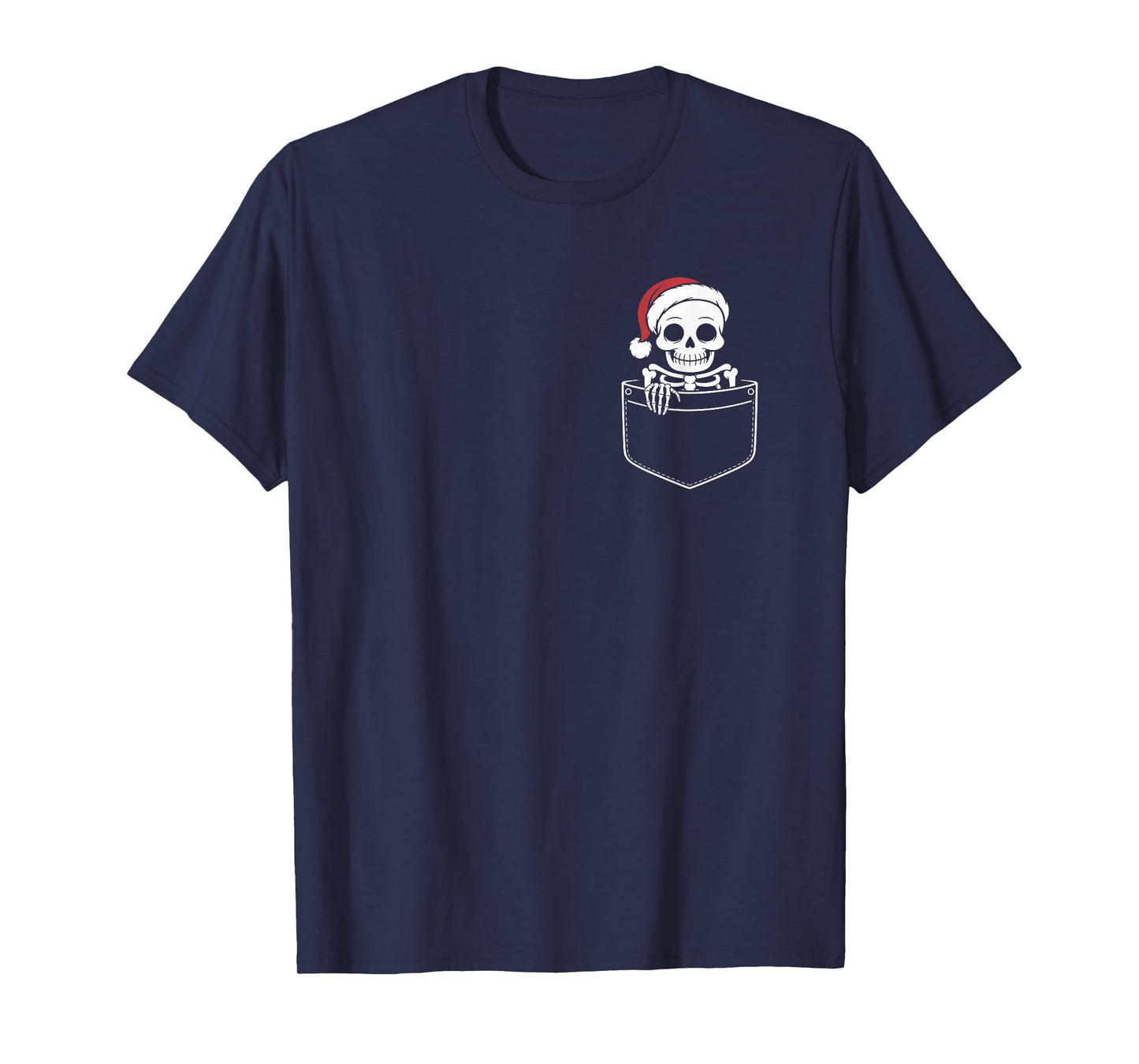 Christmas Skeleton Pocket, Cute Skeleton Wearing Santa hat T-Shirt