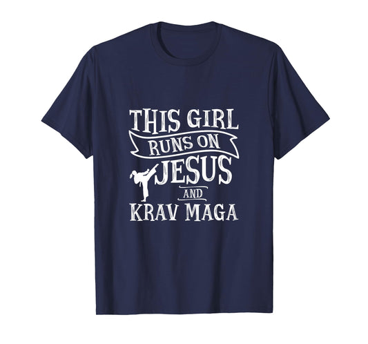 This Girl Runs On Jesus And Krav Maga Shirts for Women T-Shirt
