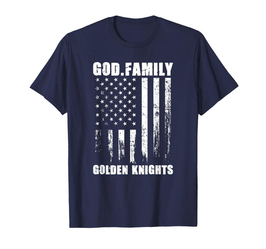 God. Family. Golden Knights. Vintage USA Flag T-Shirt