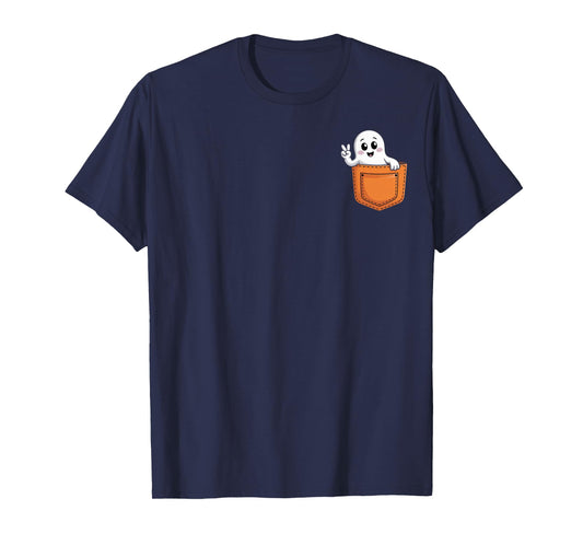 Halloween Ghost Spooky Season Costume Pocket Men Women Kids T-Shirt