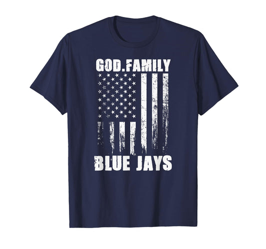 Junction City Blue Jays God. Family. Vintage USA Flag T-Shirt